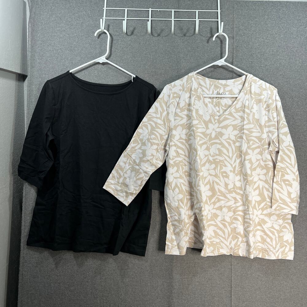 Denim & Co. Essentials Favorite Jersey Set of Two Knit Tops Stone/Black Size M